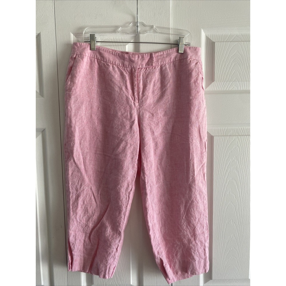 J. McLaughlin Cropped Linen Pants Womens Size 14 Pink Capri Trousers Summer 100%